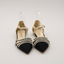 Slingback plates en tissus noir et cuir crème détails perles et CC