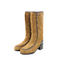 CHANEL Bottes pony hair fauve, cuir noir et chaînes entrelacées