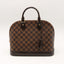 Sac à main Alma petit modèle en toile damier ébène et cuir marron
