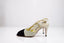Slingback en satin céladon et noir
