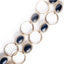 Collier médaillon CC XL pierres bleu et perles nacrées métallerie dorée