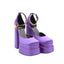 VERSACE – Escarpins plateforme à bride cheville  – Satin violet & finitions dorées Medusa