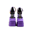 VERSACE – Platform ankle strap pumps – Purple satin & Medusa gold-tone hardware
