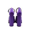 VERSACE – Platform ankle strap pumps – Purple satin & Medusa gold-tone hardware
