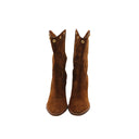 SAINT LAURENT – Brown Suede Mid-Calf Boots with Gold Studs