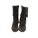 LOUBOUTIN — Black Suede Fringe Ankle Boots