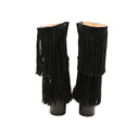 LOUBOUTIN — Black Suede Fringe Ankle Boots