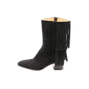 LOUBOUTIN — Black Suede Fringe Ankle Boots