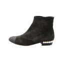 CHANEL – Iconic Pearl Ankle Boots – Black Suede