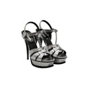 SAINT LAURENT – Sandales TRIBUTE à plateforme  – Cuir embossé effet reptile argenté