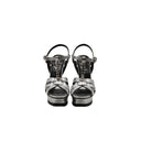 SAINT LAURENT – TRIBUTE Platform Sandals – Silver Reptile Embossed Leather
