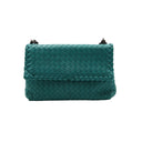 BOTTEGA VENETA – Chain Intrecciato Flap Bag – Turquoise Green Intrecciato Leather