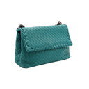 BOTTEGA VENETA – Chain Intrecciato Flap Bag – Turquoise Green Intrecciato Leather