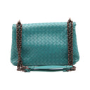 BOTTEGA VENETA – Chain Intrecciato Flap Bag – Turquoise Green Intrecciato Leather