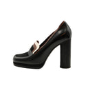 LORO PIANA – Black Leather Heeled Loafers