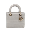 Medium Lady D-Lite Cannage Bag in Grey Canvas