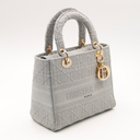 Medium Lady D-Lite Cannage Bag in Grey Canvas
