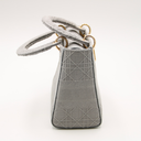 Medium Lady D-Lite Cannage Bag in Grey Canvas