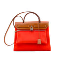 HERMÈS – Orange canvas & natural leather Herbag