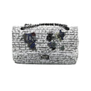 Chanel 2.55 bag in white embroidered tweed and jewelry
