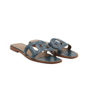 HERMÈS – Sandales plates Chypre style ajouré bleu pétrole – Taille 39
