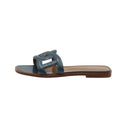 HERMÈS – Sandales plates Chypre style ajouré bleu pétrole – Taille 39