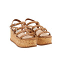 PRADA – Sandales compensées en cuir camel et liège