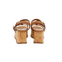 PRADA – Sandales compensées en cuir camel et liège