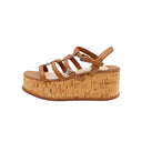 PRADA – Sandales compensées en cuir camel et liège
