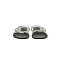 CHRISTIAN DIOR – Mules plates en cuir métallisé argenté serpent