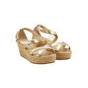 JIMMY CHOO – Sandales compensées en cuir métallisé doré