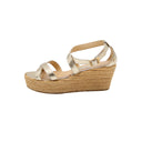 JIMMY CHOO – Sandales compensées en cuir métallisé doré