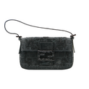 Vintage black embroidered fabric Mini Baguette bag