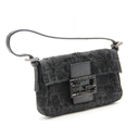 Vintage black embroidered fabric Mini Baguette bag