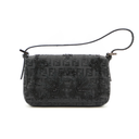 Vintage black embroidered fabric Mini Baguette bag