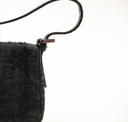 Vintage black embroidered fabric Mini Baguette bag