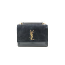 SAINT LAURENT – Sunset Small en daim noir et cuir lisse