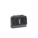 SAINT LAURENT – Sunset Small en daim noir et cuir lisse