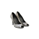 CHANEL – Escarpins peep-toe effet python noir & argent