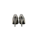 CHANEL – Escarpins peep-toe effet python noir & argent