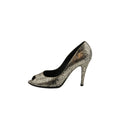 CHANEL – Escarpins peep-toe effet python noir & argent