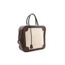 HERMÈS – Sac Omnibus en toile écrue et cuir chocolat