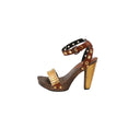 MIU MIU – Sandales plateforme en bois et œillets métalliques dorés
