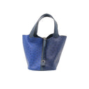 HERMÈS – Picotin Lock en cuir d'autruche bleu bicolore