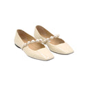 JIMMY CHOO - Ballerines à bride perlée en cuir verni ivoire