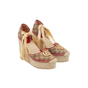 GUCCI – Espadrilles compensées en toile monogram GG beige et rouge