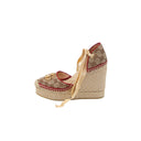 GUCCI – Espadrilles compensées en toile monogram GG beige et rouge
