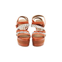 HERMÈS Sandales compensées en cuir marron et chaine d'ancre argenté