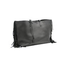 SAINT LAURENT – Cabas Shopping à franges en cuir noir