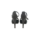 HERMÈS – Sandales à talons en daim noir et détails pailletés